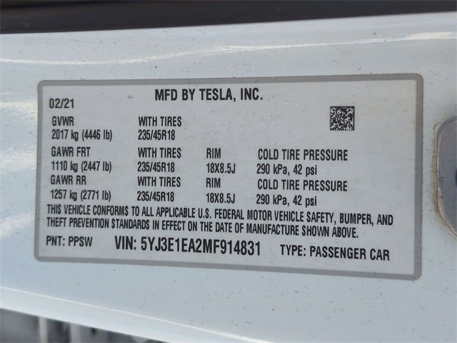 2021 Tesla Model 3 Standard Range Plus
