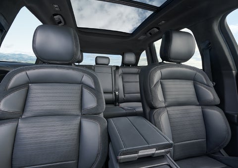 The spacious second row and available panoramic Vista Roof® is shown. | LaFontaine Lincoln Grand Blanc in Flint MI