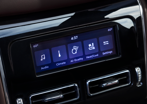 Driver controls like music, temperature, air quality, settings, and heat/cool seats are shown. | LaFontaine Lincoln Grand Blanc in Flint MI