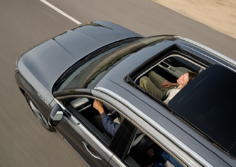The available panoramic Vista Roof® of a 2027 Lincoln Aviator® SUV is open. | LaFontaine Lincoln Grand Blanc in Flint MI